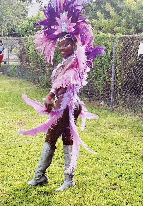 Me in my purple, rhinestoned mas costume